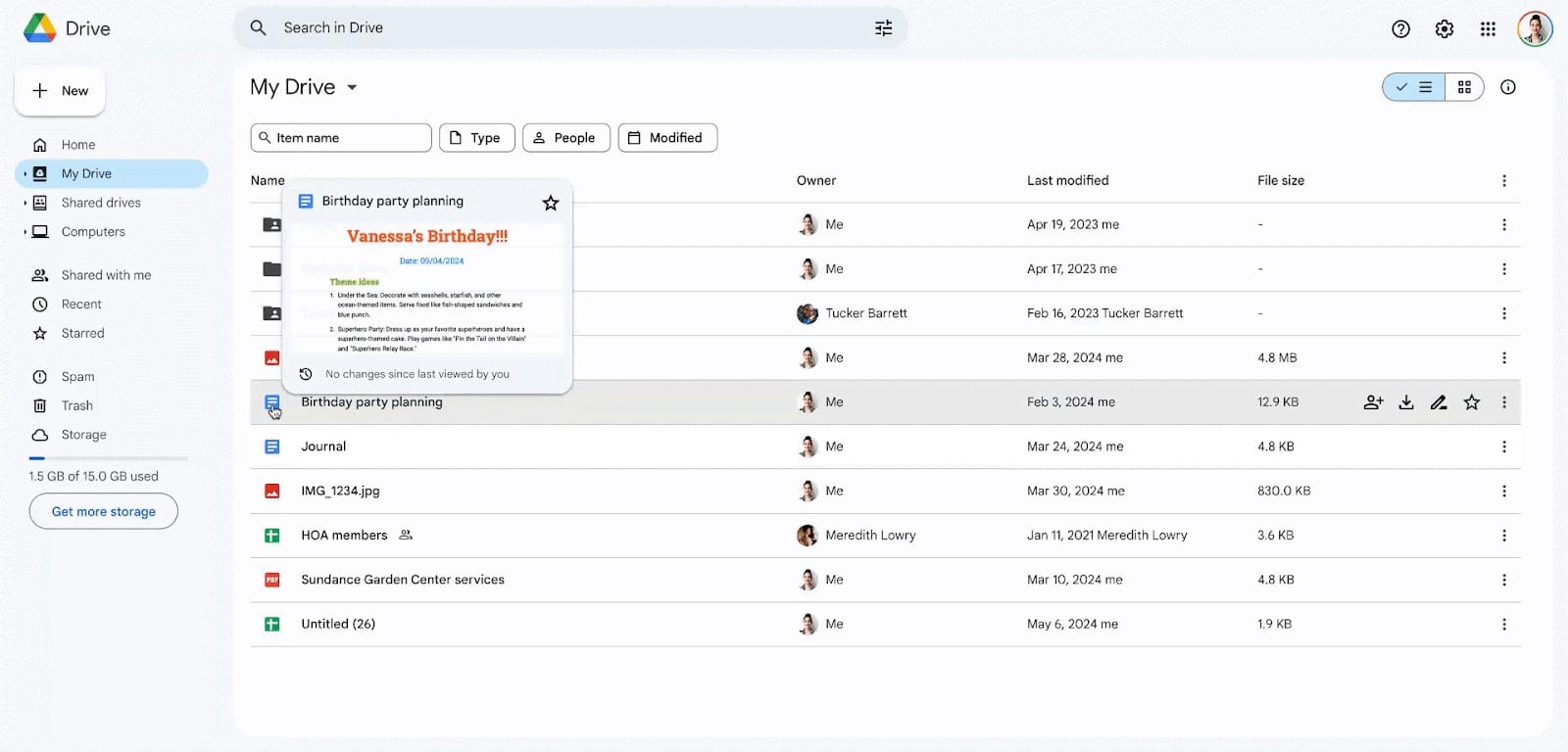 Google Drive introduces file hovercard previews
