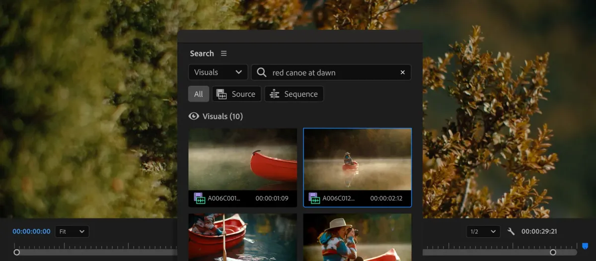 Adobe Premiere Pro can search for video clips by text descriptions