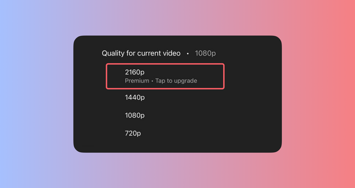 YouTube app screen with video quality options