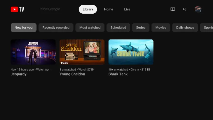 YouTube TV rolling out new Library design for recordings